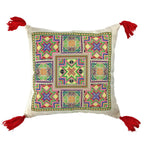 Needlepoint Tassel Pillow Cover Embroidered Cotton Boho Hmong Tribal Cushion BandsCo Straps