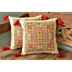 Needlepoint Tassel Pillow Cover Embroidered Cotton Boho Hmong Tribal Cushion BandsCo Straps