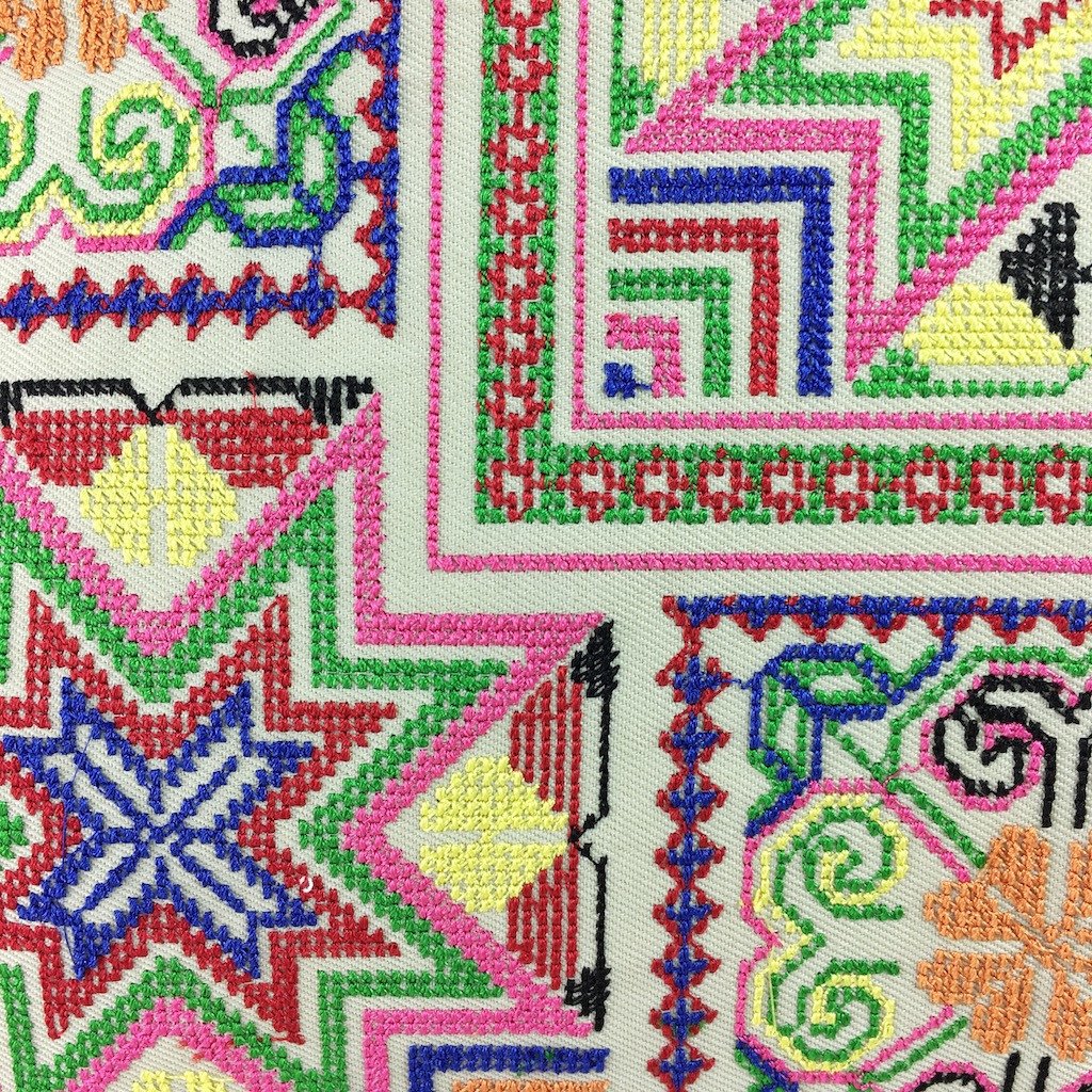 Needlepoint Tassel Pillow Cover Embroidered Cotton Boho Hmong Tribal Cushion BandsCo Straps