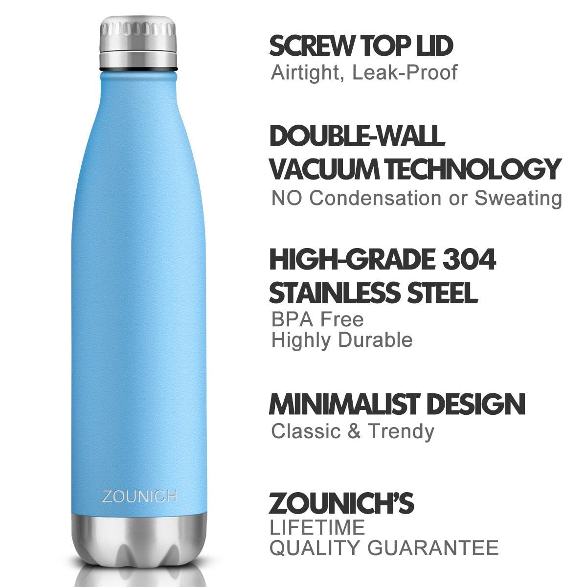 Neon Blue Water Bottle for Men Women & Kids Double Wall Stainless Steel Water Bottle Thermos Insulated Vacuum Flask Gym Sport Shaker Bottle Portable Thermoses Stylish Stainless Steel Bottle Keeps Water & Beverages All Day Hot Or Cold Stevvex