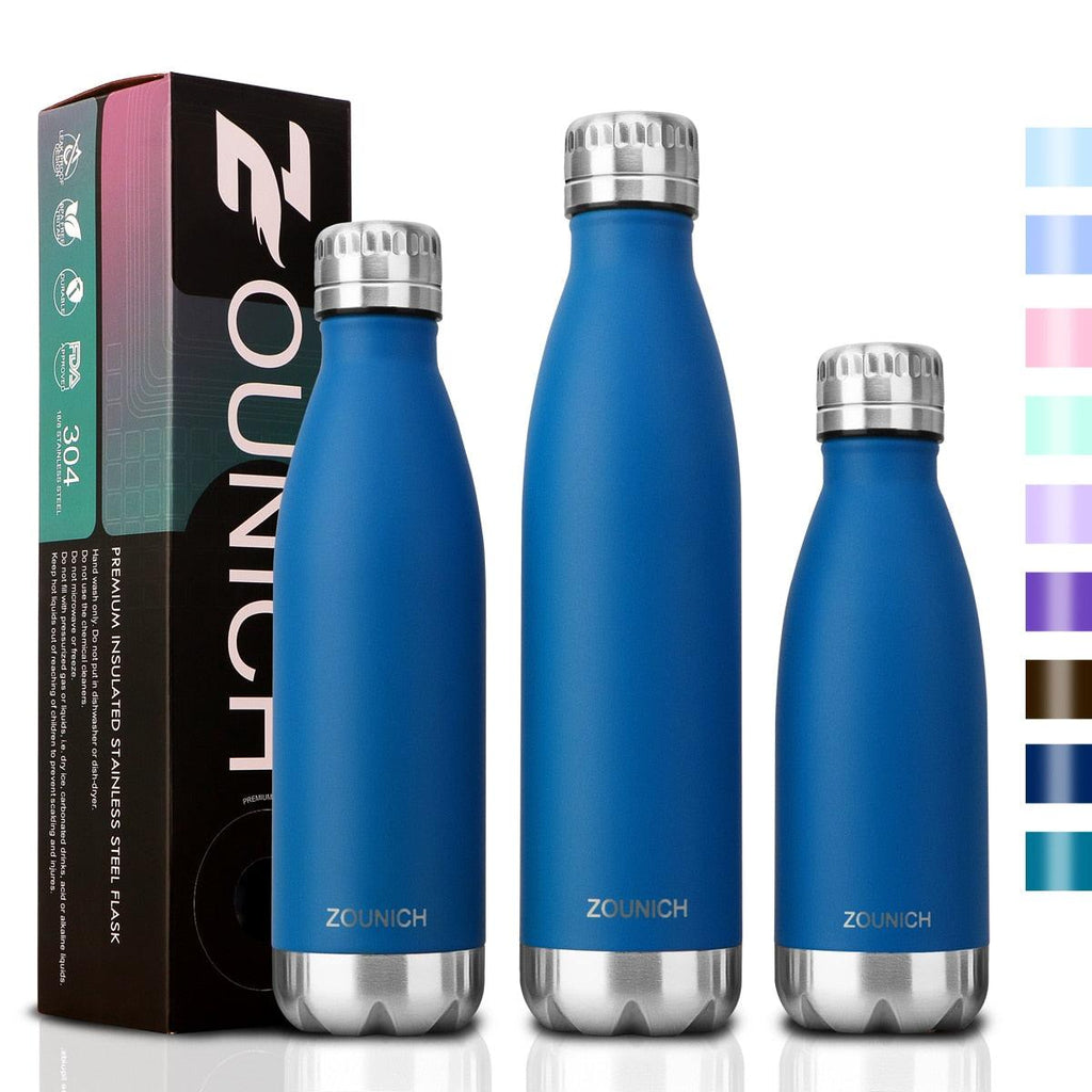 Neon Blue Water Bottle for Men Women & Kids Double Wall Stainless Steel Water Bottle Thermos Insulated Vacuum Flask Gym Sport Shaker Bottle Portable Thermoses Stylish Stainless Steel Bottle Keeps Water & Beverages All Day Hot Or Cold Stevvex