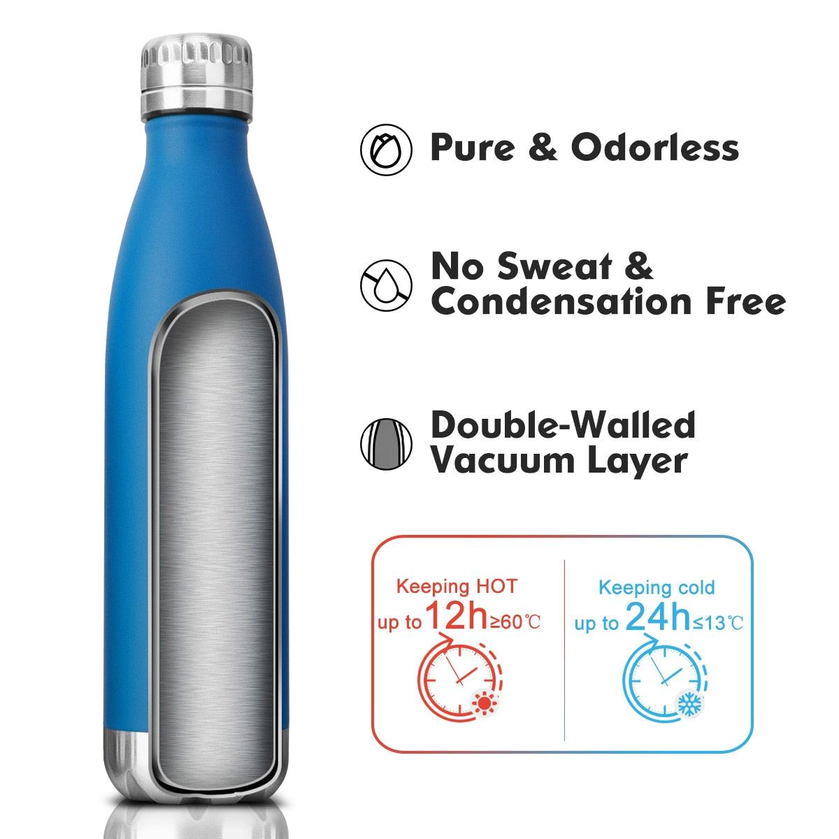 Neon Blue Water Bottle for Men Women & Kids Double Wall Stainless Steel Water Bottle Thermos Insulated Vacuum Flask Gym Sport Shaker Bottle Portable Thermoses Stylish Stainless Steel Bottle Keeps Water & Beverages All Day Hot Or Cold Stevvex