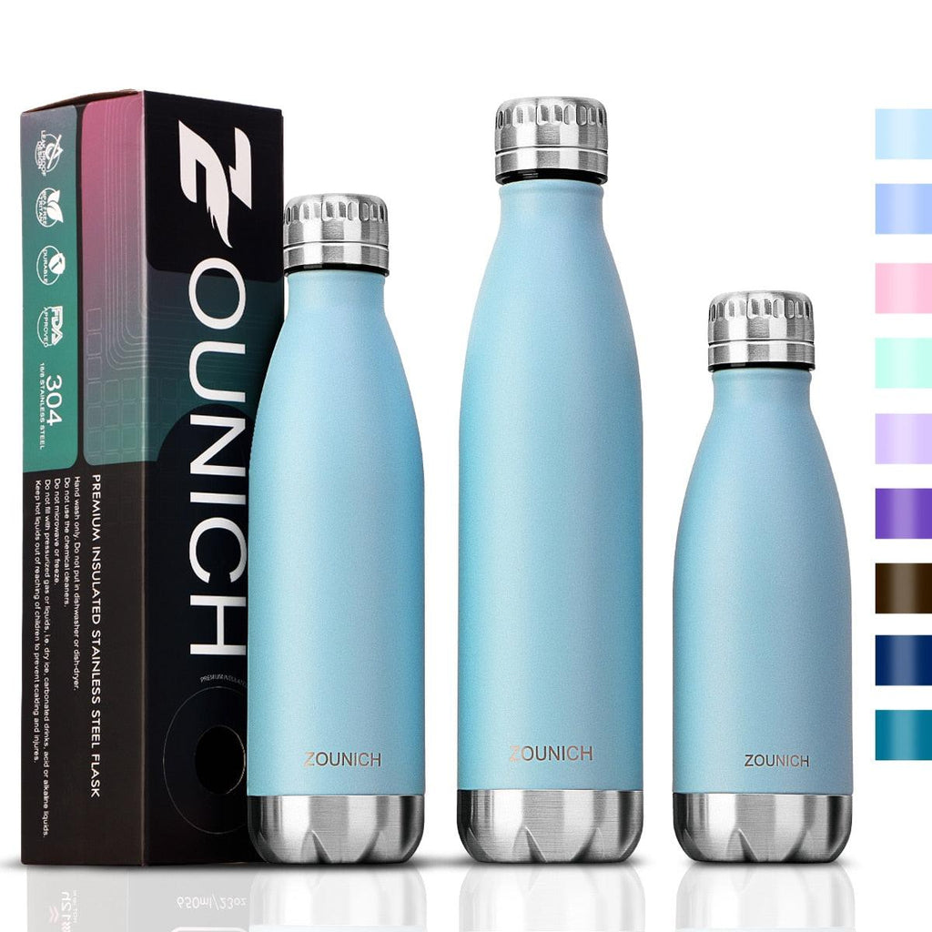 Neon Blue Water Bottle for Men Women & Kids Double Wall Stainless Steel Water Bottle Thermos Insulated Vacuum Flask Gym Sport Shaker Bottle Portable Thermoses Stylish Stainless Steel Bottle Keeps Water & Beverages All Day Hot Or Cold Stevvex