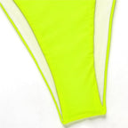 Neon Yellow Crop Top Swimwear Women Summer 3 Pieces Swimsuit Bikini Sets With Sheer Crop Top Cover Up Beachwear Mesh Long Sleeve Cover Ups Top Three Piece Swimsuit Bikini Set