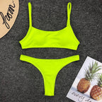 Neon Yellow Green Swimsuit Women Push Up Padded Micro Bikini Summer Beach Bathing Suit Beach Swimwear  Women's Scoop Neck Cut Out Front Lace Up Back High Cut One Piece Swimsuit Stevvex