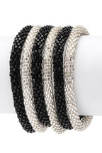 Nepal Team Color Beaded Roll On Bracelet Set Black Silver