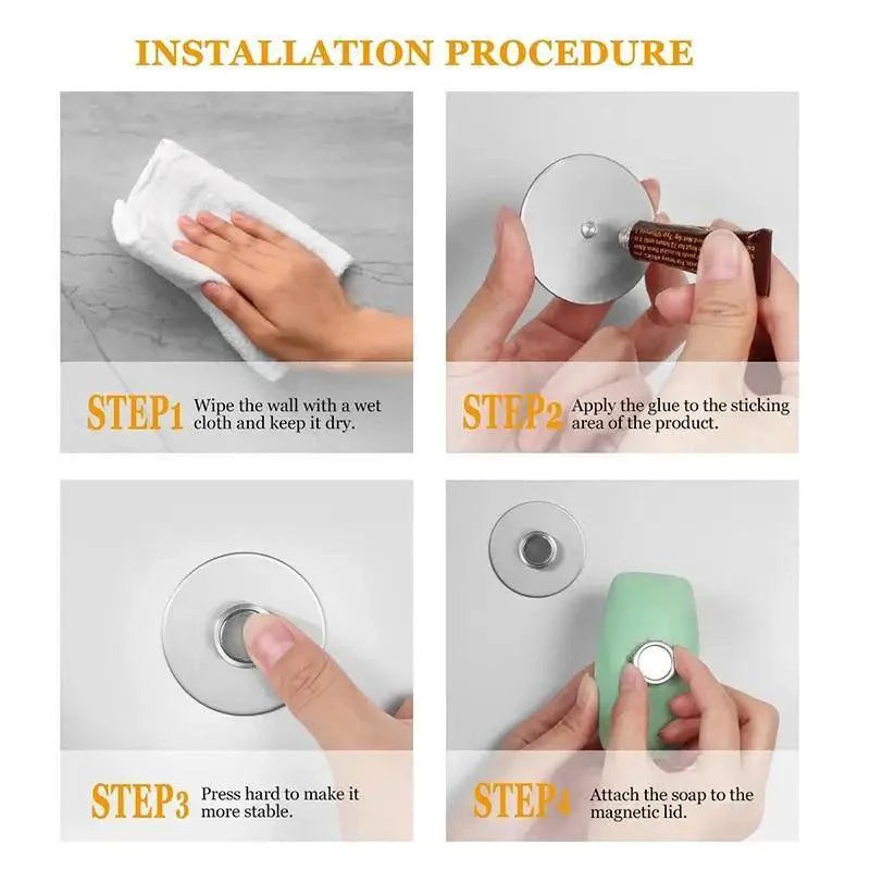 New 1PC Magnetic Soap Holder Tool Free Rustproof Sponge Holder Dish Holder Soap Dish For Bathroom Lavatory Home Soap Dish Suction Strongly Magnetic soap Holder Rustproof Stainless Soap Holder for Bathroom and Kitchen Stevvex
