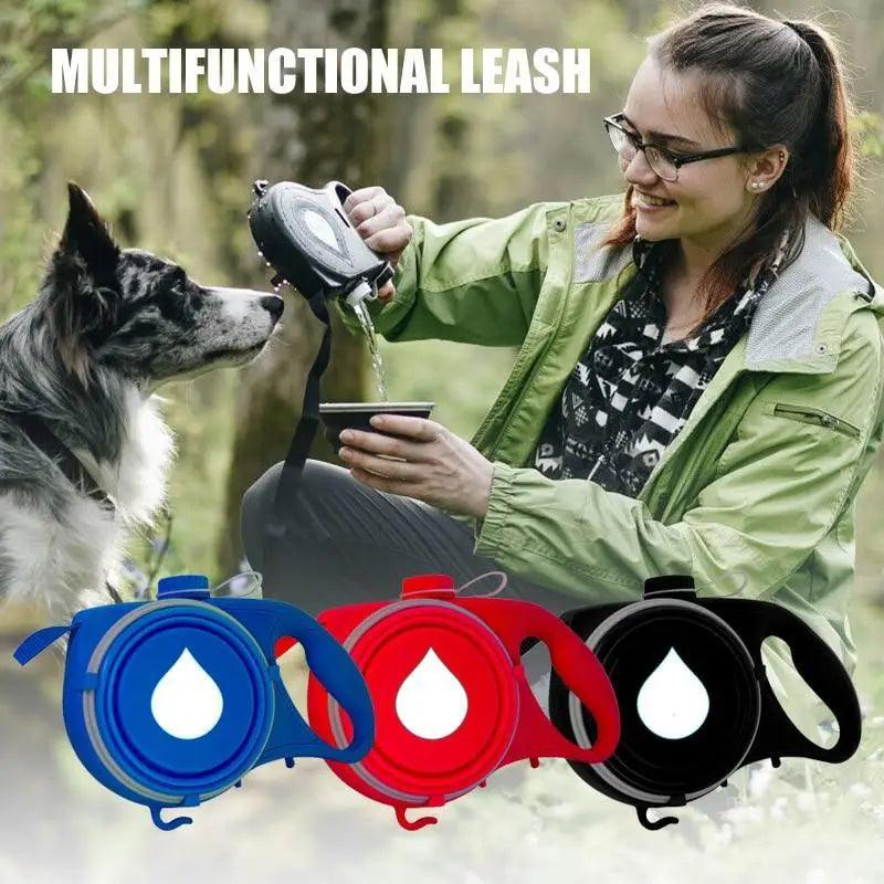 New 3 IN 1 Multifunctional Colorful Pet Leash With Built-in Water Bottle Bowl And Waste Bag Dispenser Modern Design For All Pets Stevvex