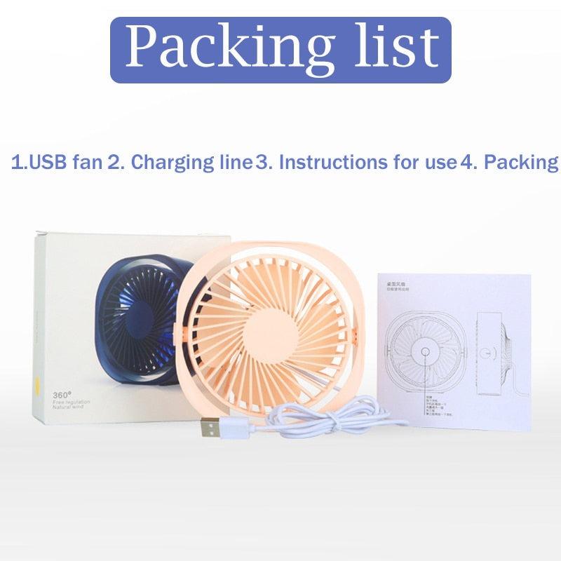 New 360° USB Fan Cooler Cooling Mini Fan Portable 3 Speed Super Mute Cooler for Office Cool Fans Car Home Notebook Laptop Portable Mini Fan for Bedroom Office Desktop Stevvex