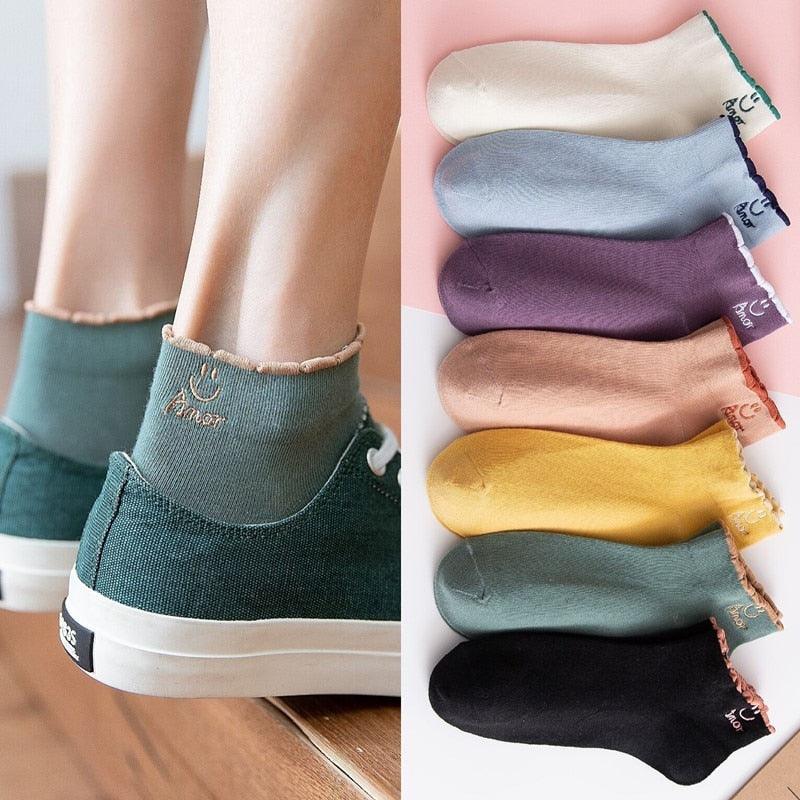 New 5pairs/lot Mixed Colors Ankle Socks Summer Sport Fashion Funny Underwear Women Breathable Soft Combed Out Of Pure Cotton Breathable Socks For Men And Women Stevvex