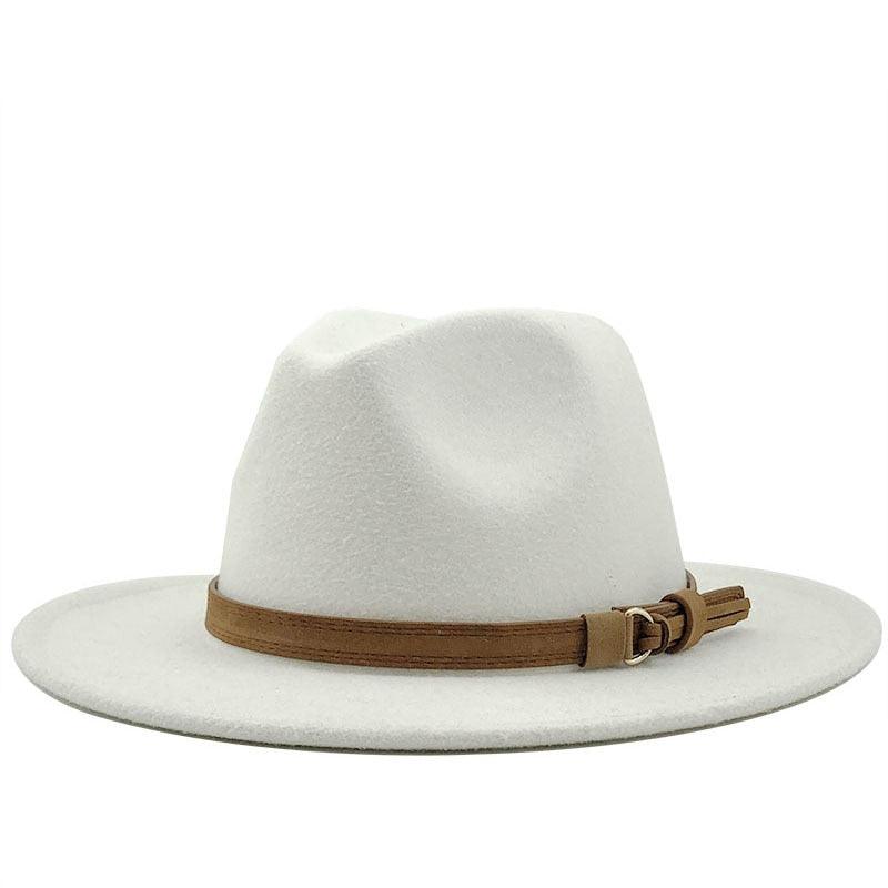 New Adjustable Unisex Wool Fedora Hat Luxury Wide Brim Fedora Floppy Hat Gentleman Elegant Winter Autumn Wide Comfortable Soft Hat Outdoor Wide Brim Hat With Strap Stevvex