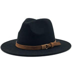New Adjustable Unisex Wool Fedora Hat Luxury Wide Brim Fedora Floppy Hat Gentleman Elegant Winter Autumn Wide Comfortable Soft Hat Outdoor Wide Brim Hat With Strap Stevvex