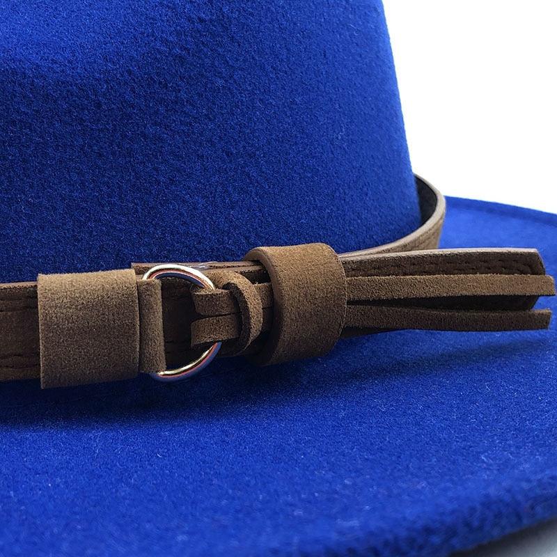 New Adjustable Unisex Wool Fedora Hat Luxury Wide Brim Fedora Floppy Hat Gentleman Elegant Winter Autumn Wide Comfortable Soft Hat Outdoor Wide Brim Hat With Strap Stevvex