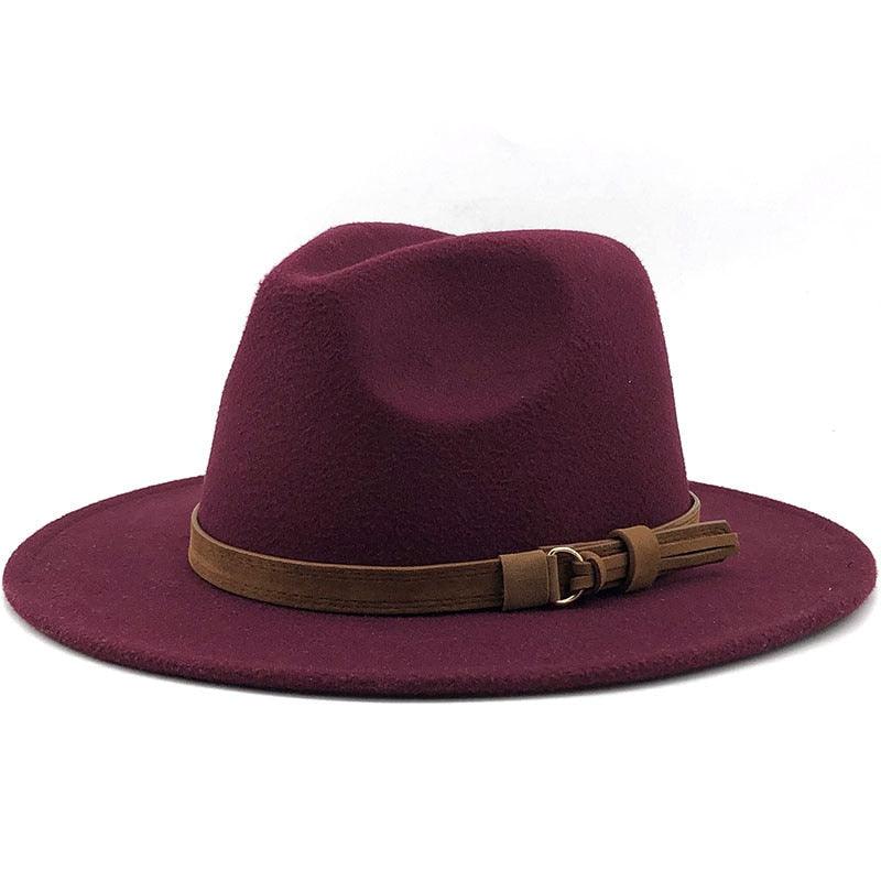 New Adjustable Unisex Wool Fedora Hat Luxury Wide Brim Fedora Floppy Hat Gentleman Elegant Winter Autumn Wide Comfortable Soft Hat Outdoor Wide Brim Hat With Strap Stevvex