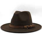 New Adjustable Unisex Wool Fedora Hat Luxury Wide Brim Fedora Floppy Hat Gentleman Elegant Winter Autumn Wide Comfortable Soft Hat Outdoor Wide Brim Hat With Strap Stevvex