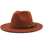New Adjustable Unisex Wool Fedora Hat Luxury Wide Brim Fedora Floppy Hat Gentleman Elegant Winter Autumn Wide Comfortable Soft Hat Outdoor Wide Brim Hat With Strap Stevvex
