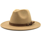 New Adjustable Unisex Wool Fedora Hat Luxury Wide Brim Fedora Floppy Hat Gentleman Elegant Winter Autumn Wide Comfortable Soft Hat Outdoor Wide Brim Hat With Strap Stevvex