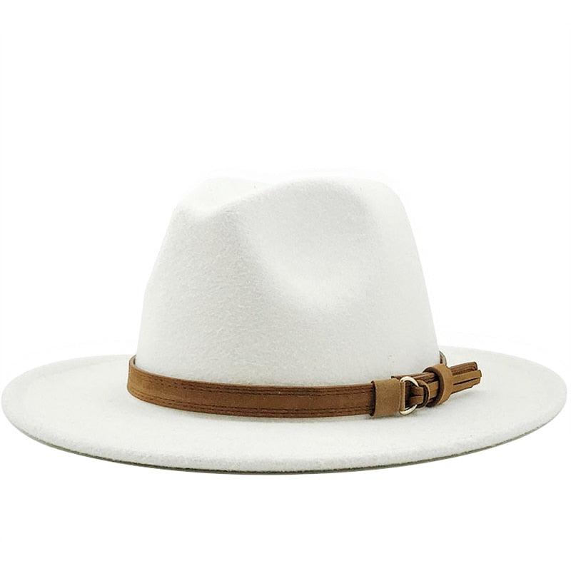 New Adjustable Unisex Wool Fedora Hat Luxury Wide Brim Fedora Floppy Hat Gentleman Elegant Winter Autumn Wide Comfortable Soft Hat Outdoor Wide Brim Hat With Strap Stevvex