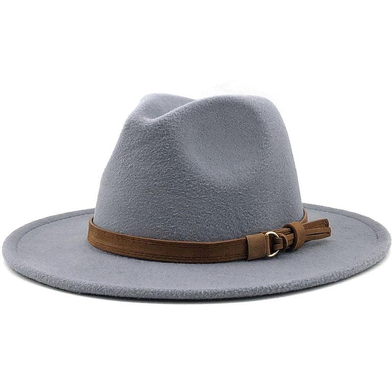 New Adjustable Unisex Wool Fedora Hat Luxury Wide Brim Fedora Floppy Hat Gentleman Elegant Winter Autumn Wide Comfortable Soft Hat Outdoor Wide Brim Hat With Strap Stevvex