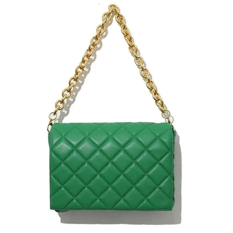 New Adorable Women's Handbag Green Small Flap Shoulder Bag In Thick Metal Chain Women's Clutch Bags Luxury  Ladies Shoulder Purse Stevvex