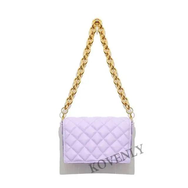 New Adorable Women's Handbag Green Small Flap Shoulder Bag In Thick Metal Chain Women's Clutch Bags Luxury  Ladies Shoulder Purse Stevvex