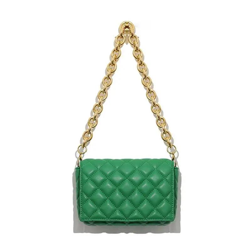 New Adorable Women's Handbag Green Small Flap Shoulder Bag In Thick Metal Chain Women's Clutch Bags Luxury  Ladies Shoulder Purse Stevvex