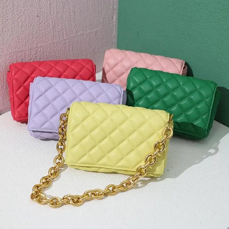New Adorable Women's Handbag Green Small Flap Shoulder Bag In Thick Metal Chain Women's Clutch Bags Luxury  Ladies Shoulder Purse Stevvex