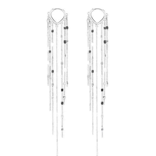 New Aesthetic 925 Sterling Silver Light Luxury Long Tassel Hoop Earrings for women - Women fashion Accessories Stevvex