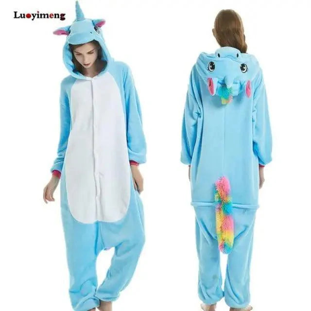 New Animal Pajamas Women Unicorn Sleepwear Panda Pajama Cartoon Overalls Winter Rabbit Nightie Jumpsuit For Winter Girls Unicorn Pajamas Costume Fleece Hooded Animal Sleepwear Christmas Cosplay Unicorn Gift Stevvex