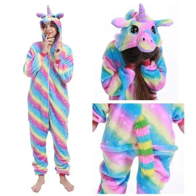 New Animal Pajamas Women Unicorn Sleepwear Panda Pajama Cartoon Overalls Winter Rabbit Nightie Jumpsuit For Winter Girls Unicorn Pajamas Costume Fleece Hooded Animal Sleepwear Christmas Cosplay Unicorn Gift Stevvex