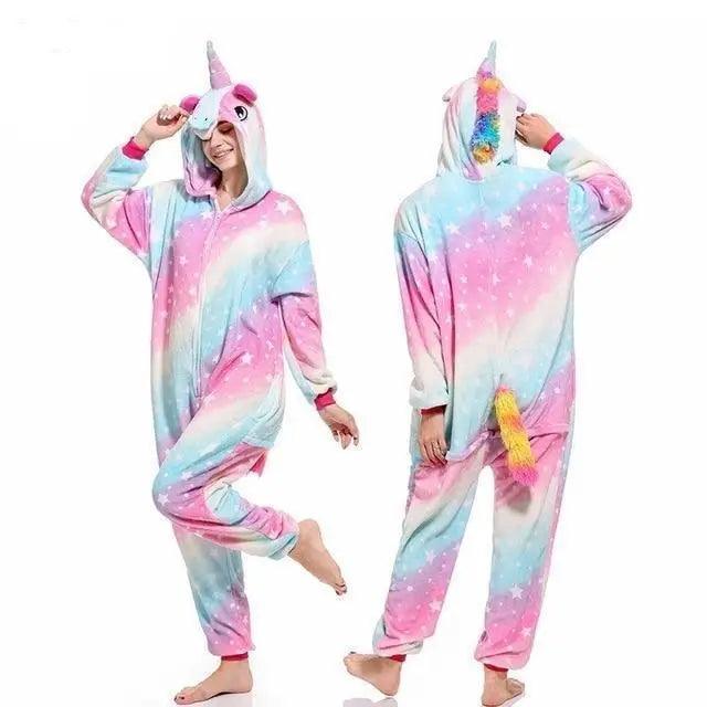 New Animal Pajamas Women Unicorn Sleepwear Panda Pajama Cartoon Overalls Winter Rabbit Nightie Jumpsuit For Winter Girls Unicorn Pajamas Costume Fleece Hooded Animal Sleepwear Christmas Cosplay Unicorn Gift Stevvex