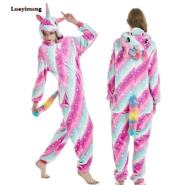 New Animal Pajamas Women Unicorn Sleepwear Panda Pajama Cartoon Overalls Winter Rabbit Nightie Jumpsuit For Winter Girls Unicorn Pajamas Costume Fleece Hooded Animal Sleepwear Christmas Cosplay Unicorn Gift Stevvex