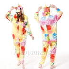New Animal Pajamas Women Unicorn Sleepwear Panda Pajama Cartoon Overalls Winter Rabbit Nightie Jumpsuit For Winter Girls Unicorn Pajamas Costume Fleece Hooded Animal Sleepwear Christmas Cosplay Unicorn Gift Stevvex