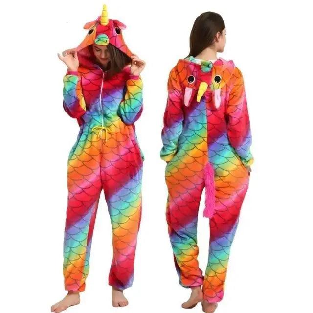 New Animal Pajamas Women Unicorn Sleepwear Panda Pajama Cartoon Overalls Winter Rabbit Nightie Jumpsuit For Winter Girls Unicorn Pajamas Costume Fleece Hooded Animal Sleepwear Christmas Cosplay Unicorn Gift Stevvex