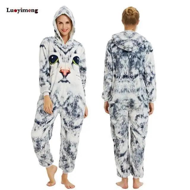 New Animal Pajamas Women Unicorn Sleepwear Panda Pajama Cartoon Overalls Winter Rabbit Nightie Jumpsuit For Winter Girls Unicorn Pajamas Costume Fleece Hooded Animal Sleepwear Christmas Cosplay Unicorn Gift Stevvex