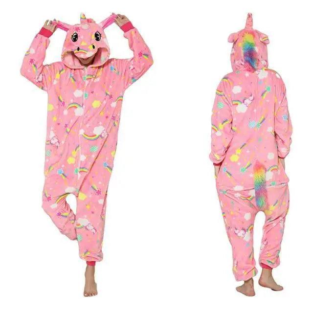 New Animal Pajamas Women Unicorn Sleepwear Panda Pajama Cartoon Overalls Winter Rabbit Nightie Jumpsuit For Winter Girls Unicorn Pajamas Costume Fleece Hooded Animal Sleepwear Christmas Cosplay Unicorn Gift Stevvex
