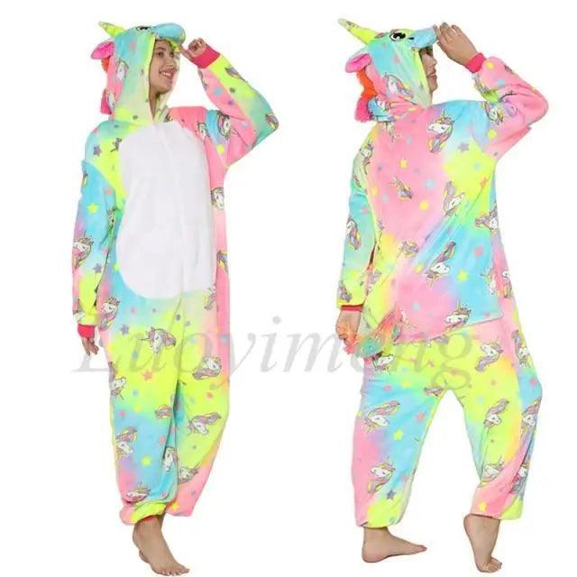 New Animal Pajamas Women Unicorn Sleepwear Panda Pajama Cartoon Overalls Winter Rabbit Nightie Jumpsuit For Winter Girls Unicorn Pajamas Costume Fleece Hooded Animal Sleepwear Christmas Cosplay Unicorn Gift Stevvex