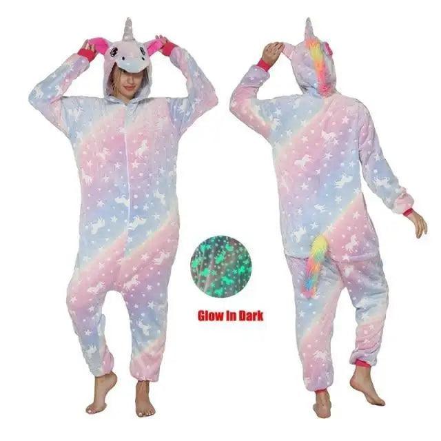 New Animal Pajamas Women Unicorn Sleepwear Panda Pajama Cartoon Overalls Winter Rabbit Nightie Jumpsuit For Winter Girls Unicorn Pajamas Costume Fleece Hooded Animal Sleepwear Christmas Cosplay Unicorn Gift Stevvex