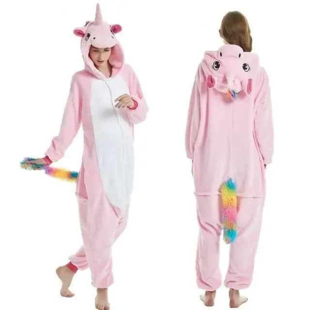 New Animal Pajamas Women Unicorn Sleepwear Panda Pajama Cartoon Overalls Winter Rabbit Nightie Jumpsuit For Winter Girls Unicorn Pajamas Costume Fleece Hooded Animal Sleepwear Christmas Cosplay Unicorn Gift Stevvex