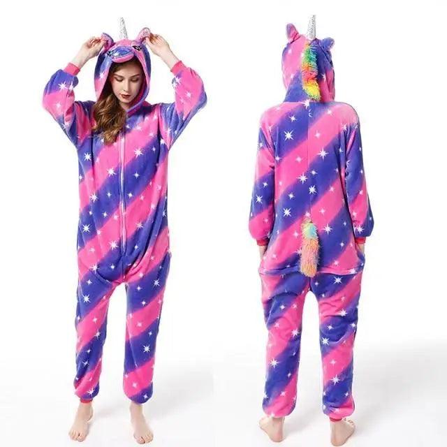 New Animal Pajamas Women Unicorn Sleepwear Panda Pajama Cartoon Overalls Winter Rabbit Nightie Jumpsuit For Winter Girls Unicorn Pajamas Costume Fleece Hooded Animal Sleepwear Christmas Cosplay Unicorn Gift Stevvex