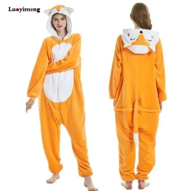 New Animal Pajamas Women Unicorn Sleepwear Panda Pajama Cartoon Overalls Winter Rabbit Nightie Jumpsuit For Winter Girls Unicorn Pajamas Costume Fleece Hooded Animal Sleepwear Christmas Cosplay Unicorn Gift Stevvex