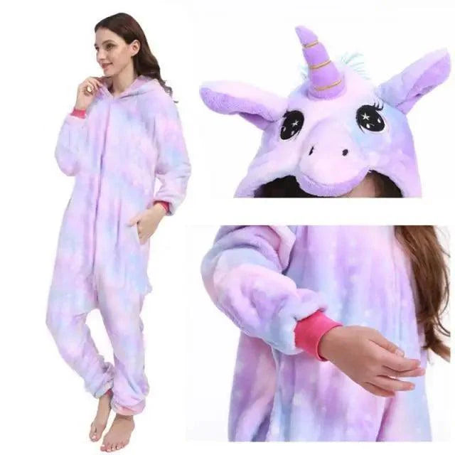 New Animal Pajamas Women Unicorn Sleepwear Panda Pajama Cartoon Overalls Winter Rabbit Nightie Jumpsuit For Winter Girls Unicorn Pajamas Costume Fleece Hooded Animal Sleepwear Christmas Cosplay Unicorn Gift Stevvex