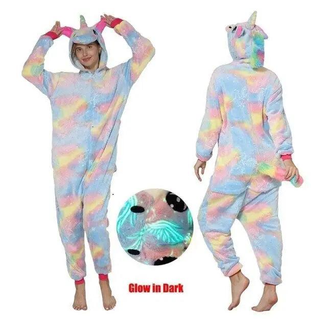 New Animal Pajamas Women Unicorn Sleepwear Panda Pajama Cartoon Overalls Winter Rabbit Nightie Jumpsuit For Winter Girls Unicorn Pajamas Costume Fleece Hooded Animal Sleepwear Christmas Cosplay Unicorn Gift Stevvex