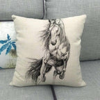 New Animal Pattern Pillow Cover Simple Wind Pillow Set Art Home Decorative Throw Pillow Cover Horse Cotton Linen Cushion for Couch Sofa Bedroom Livingroom Kitchen Car Restoring Ancient Ways Horse Head Decorative Cushion Covers 45x45CM Stevvex