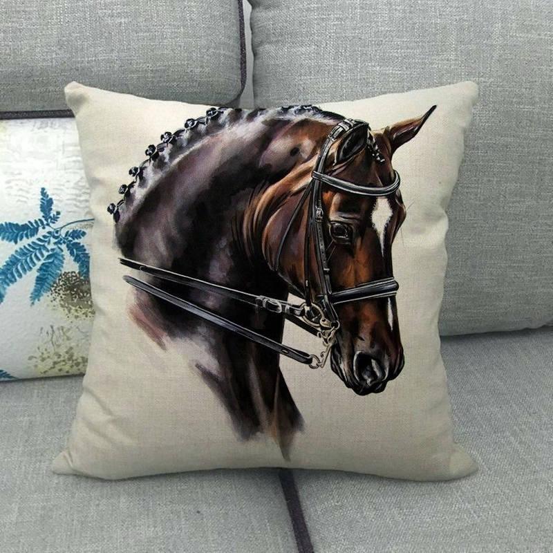 New Animal Pattern Pillow Cover Simple Wind Pillow Set Art Home Decorative Throw Pillow Cover Horse Cotton Linen Cushion for Couch Sofa Bedroom Livingroom Kitchen Car Restoring Ancient Ways Horse Head Decorative Cushion Covers 45x45CM Stevvex