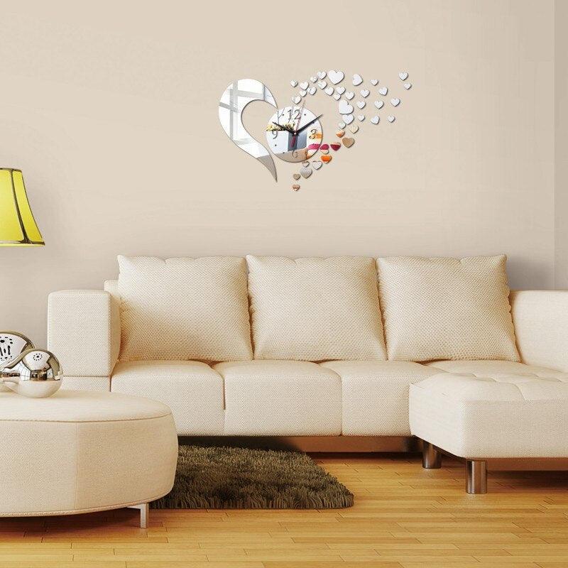 New Arrival Lovely Art Clock Wall Clock Living Room 3D Frameless Acrylic Mirror Sticker Wall Clock Home Modern Love Creative Adjustable Silent Wall Art Clocks for Home Office Decorations Quartz Acrylic Clocks Mirror Watch Stevvex