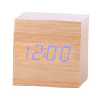 New Arrival Wooden LED Alarm Clocks Temperature Electronic Clock Digital Alarm Clock with Wooden Electronic LED Time Display 3 Dual Plus Alarm Cubic Small Mini Wood Made Electric Sounds Control Digital LED Display Desktop Calendar Table clock Stevvex