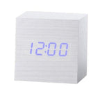 New Arrival Wooden LED Alarm Clocks Temperature Electronic Clock Digital Alarm Clock with Wooden Electronic LED Time Display 3 Dual Plus Alarm Cubic Small Mini Wood Made Electric Sounds Control Digital LED Display Desktop Calendar Table clock Stevvex