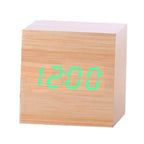 New Arrival Wooden LED Alarm Clocks Temperature Electronic Clock Digital Alarm Clock with Wooden Electronic LED Time Display 3 Dual Plus Alarm Cubic Small Mini Wood Made Electric Sounds Control Digital LED Display Desktop Calendar Table clock Stevvex