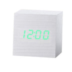 New Arrival Wooden LED Alarm Clocks Temperature Electronic Clock Digital Alarm Clock with Wooden Electronic LED Time Display 3 Dual Plus Alarm Cubic Small Mini Wood Made Electric Sounds Control Digital LED Display Desktop Calendar Table clock Stevvex